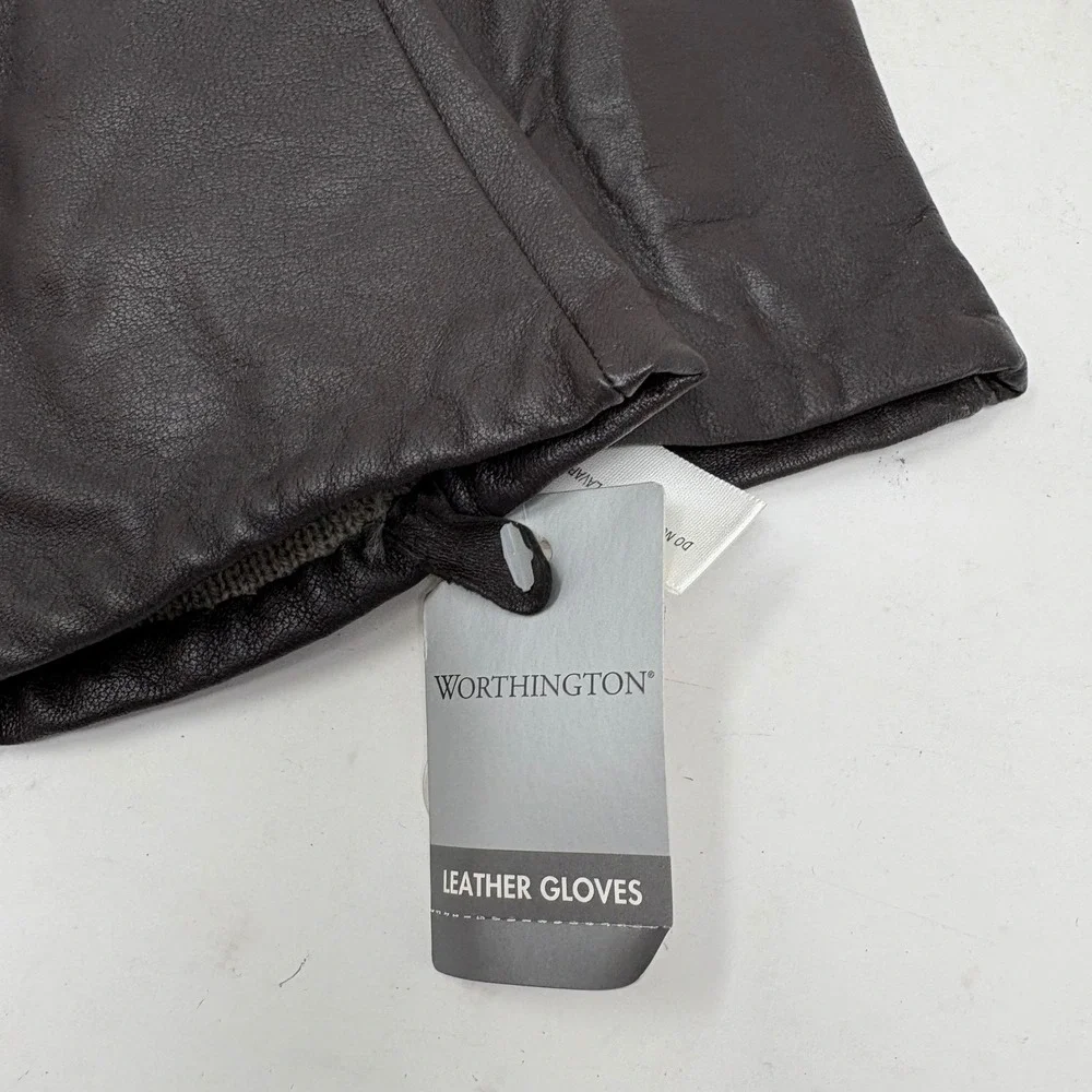 Worthington Black Leather Ruched Wrist Gloves Womens Size Large NWT JCPenney